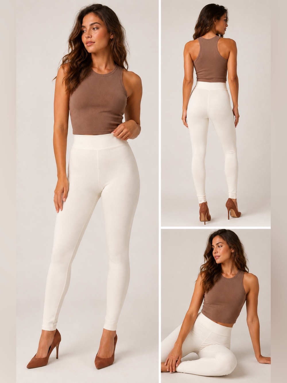 NAKED WARDROBE NW Sculpt Double Lined High Waist Leggings Cream Medium